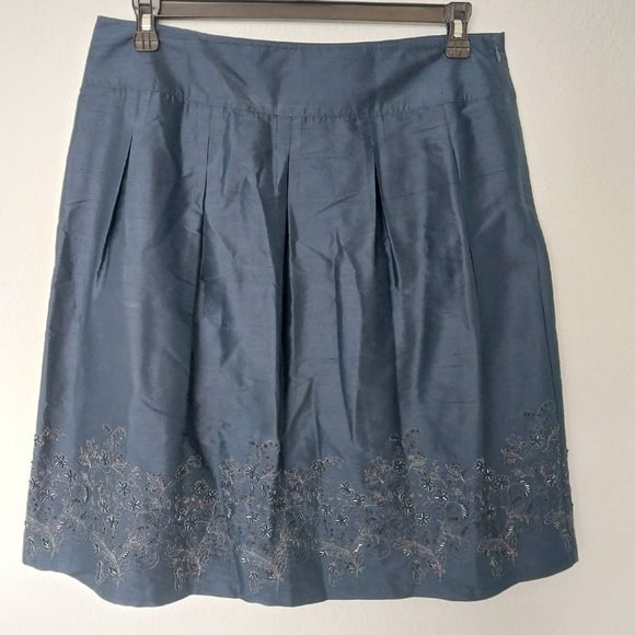 Janeville A-Line Blue Embroidered Silk Skirt with Beading Detail NWOT - Picture 2 of 4